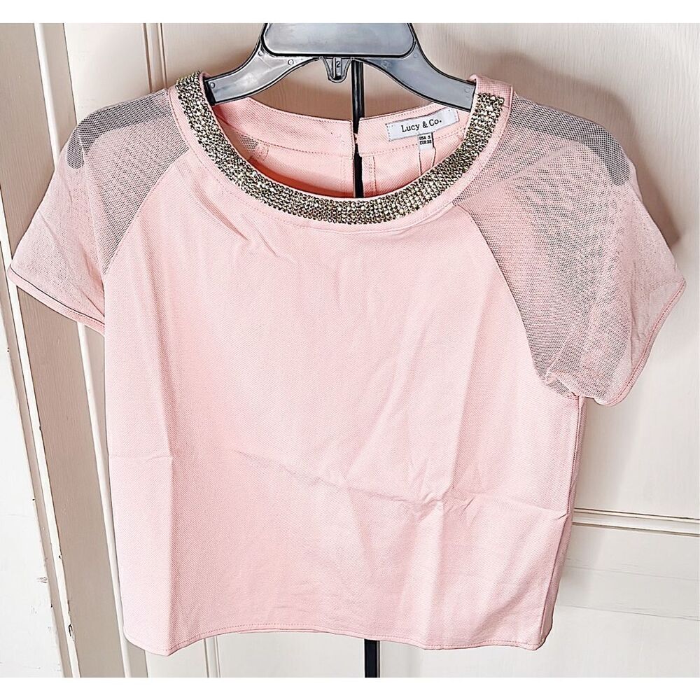 Lucy & Co Embelleshed Top Sheer Sleeve Peach Size Small NWT